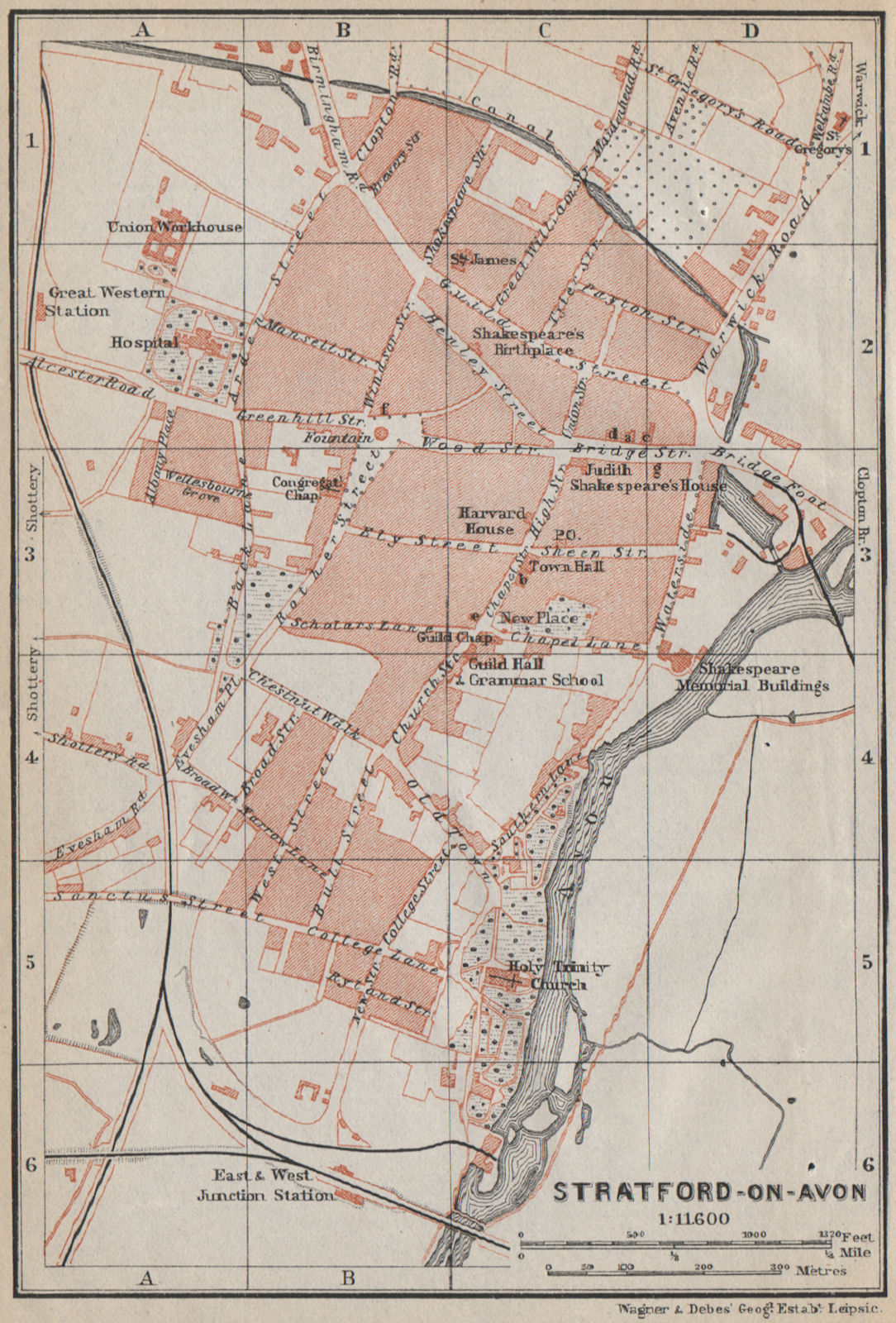 STRATFORD-UPON-AVON antique town city plan. Old Town. Warwickshire 1910 map